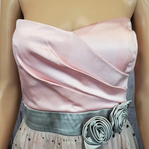 B Darlin Size 9/10 Pink and Green Strapless Knee Length Tule Formal Dress - Picture 6 of 9
